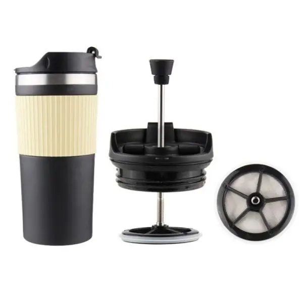 Mug prensa francesa Negro con aislante Beige 350ml