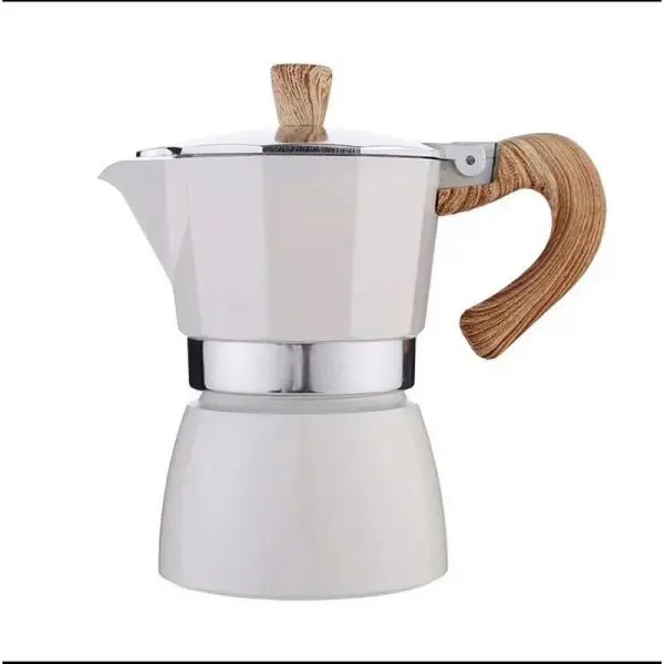 CAFETERA MOKA ESPRESSO BLANCA M/ EN MADERA 3 TAZAS 150ML