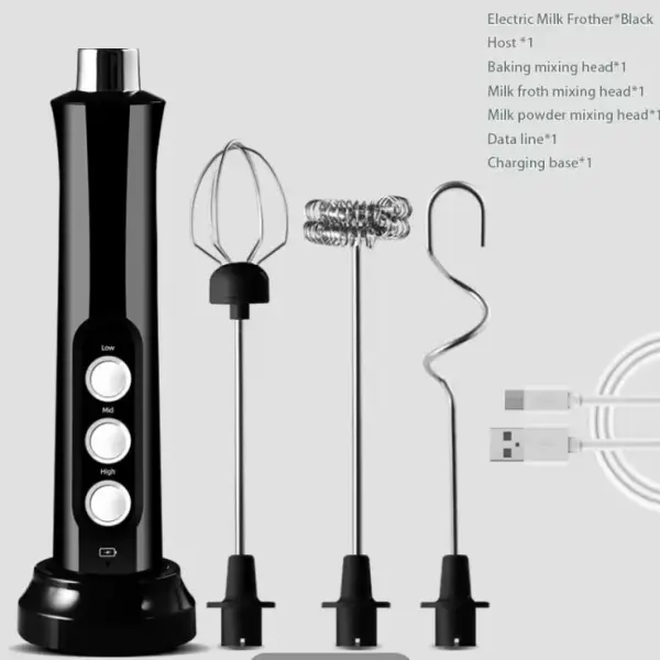 Espumador Leche Negro Recargable 3 en 1 EW071